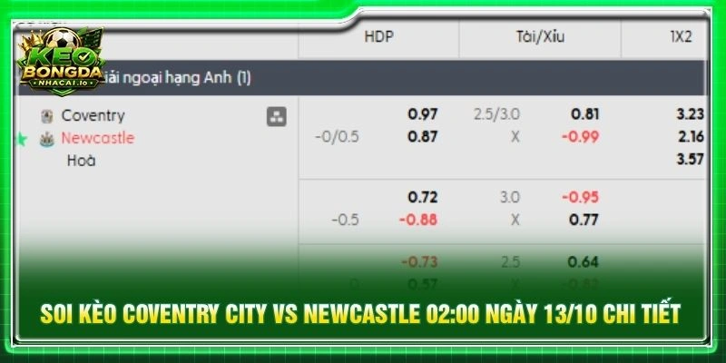 Soi kèo Coventry City vs Newcastle 02:00 ngày 13/10 chi tiết
